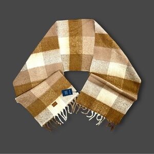 Cole Haan Oxford Tan Checkered Fringe Scarf 10”x70”